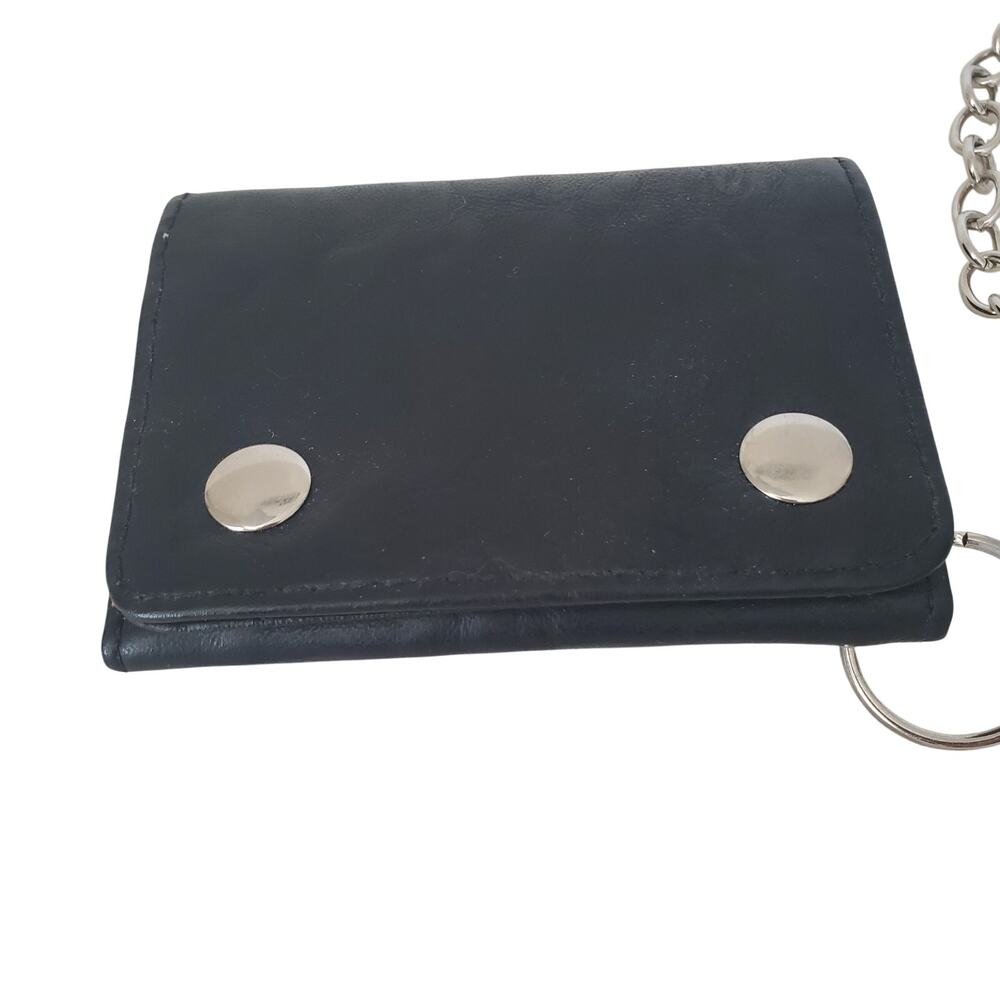Unbranded Chain Wallet Men's Black & Silver Faux Leather Two Snaps Rocker Biker - Picture 2 of 9